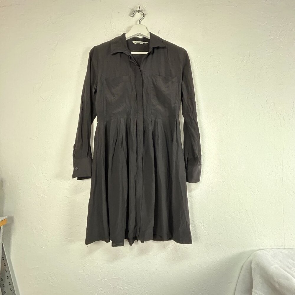 Tylho Womens Long Sleeve Black 100% Silk Button Down Shirt Dress Small Casual